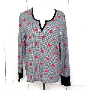 Victoria’s Secret Thermal Waffle Pajama Top Houndstooth Heart Stretch Size XXL